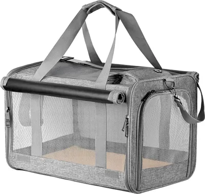 Produktbild von Katzentasche Transporttasche Hundebox Faltbar Hundetransportbox Katzentransportbox Hundetasche für kleine Hunde und Katze Haustiertragetasche Katzentragetasche mit Schultergurt für Auto Reise (Grau)
