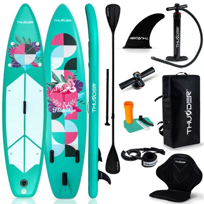 Produktbild von THUNDER® | FLAMI 320 | Aufblasbares SUP-Board | 320×75×15 cm | Set mit Kajaksitz, Rucksack, Doppelhubpumpe, Paddel | 15 PSI | D-Ringe & Gepäcknetz