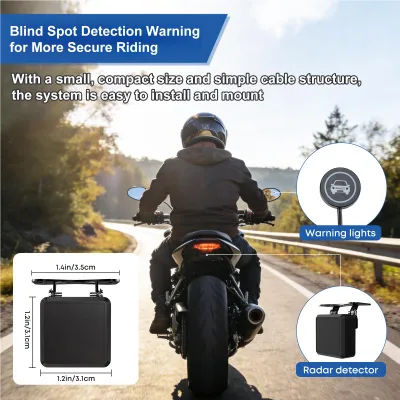 Obrázek produktu pro Systém pro detekci mrtvého úhlu u motocyklů, systém asistence při změně jízdního pruhu využívající milimetrové vlny o frekvenci 60 GHz s dosahem 50 m, audiovizuální výstraha pro motocykly, E