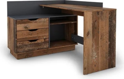 Produktbild von Winkelschreibtisch >BELFAST< in Old-Wood/Anthrazit 129 x 83,5 x 105 cm (BxHxT)