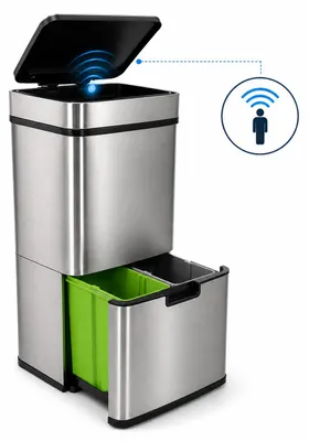 Produktbild von Eurocatch Mülleimer 72 L - Sensor - 3 Fächer - Mülltrennung - Edelstahl