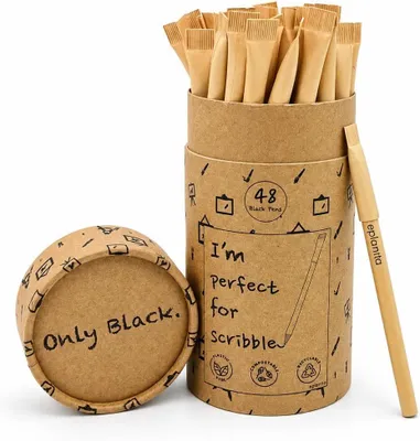 Productafbeelding van Eplanita pennen set - Set van 48 - Balpennen zwarte inkt van kraftpapier - Bedankje of cadeau voor juf
