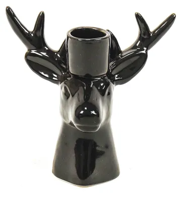 Immagine prodotto di Candeliere - Cervo - Vetroceramica - Nero - 11x6x11 cm
