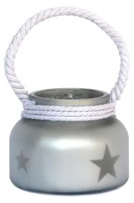 Imagen del producto de Lámpara decorativa de vidrio plateado, con una base de 12,5 cm de diámetro y una altura de 9,5 cm, hecha a mano