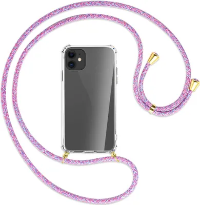 Produktbild von Handykette Backcover-Schutzhülle mit Band (Metall goldfarben) für Apple iPhone 11 - lila/rosa/blau