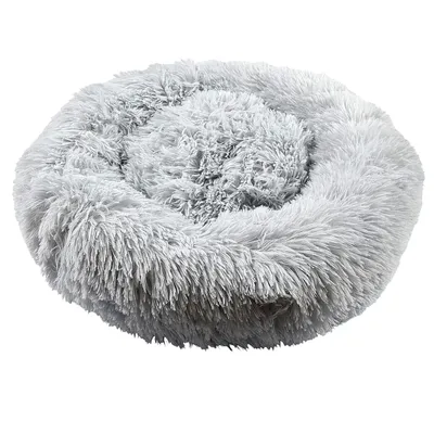 Produktbild von Hunderbett Rund Ø50 cm – Kuscheliges Donut-Hundebett aus Plüsch – Weich & Komfortabel – Waschbar – Grau – Für Kleine Hunde und Welpen – Grau