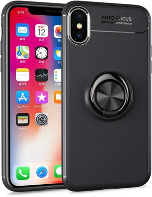 Image de Étui NALIA Ring pour Apple iPhone XS X, étui silicone magnétique pour téléphone portable Noir