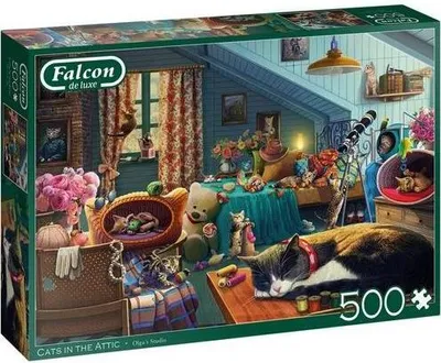 Produktbild von Falcon 11300 Olgas Studio Katzen auf dem Dachboden 500 Teile Puzzle