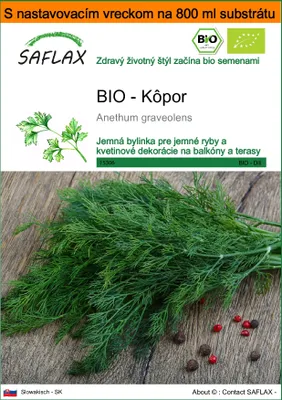 Obrázok produktu pre SAFLAX Garden in the bag - BIO - Kôpor - Anethum graveolens - 700 Semená - S pestovateľským substrátom v praktickom samostaviteľnom vrecku