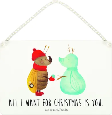 Produktbild von Mr. & Mrs. Panda Holzschild Nachtfalter Schneemann DIN A4 - Weiß - Geschenk, Weihnachten, Wandbild Holz, Winter, Weihnachtsgruß, Türschild, holzbild, Schnee, Schild