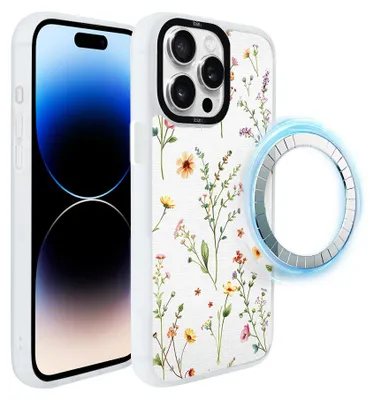 Zdjęcie produktu dla Etui do iPhone 14 Pro Max, kompatybilne z MagSafe, białe matowe boki, letnie kwiaty