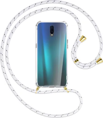 Produktbild von Handykette Backcover-Schutzhülle mit Band (Metall goldfarben) für Oppo R17 / RX17 - weiß/grau
