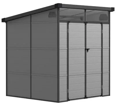 Obrázok produktu pre Záhradná búda – skladací box 1,9 x 1,9 m – kovová – vodotesná – s uzamykateľnými dverami – 2 vetracie otvory – armádna zelená
