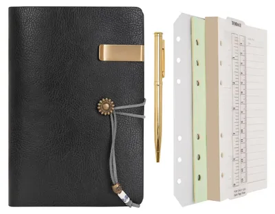 Image de Cahier à spirales A6, noir, rechargeable, avec stylo et accessoires