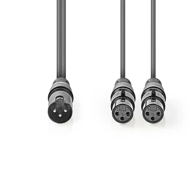 Produktbild von Nedis Balanced Audio-Kabel - XLR 3-Pin Stecker - 2x XLR 3-Pin Buchse - Vernickelt - 1.50 m - Rund - PVC - Dunkelgrau - Kartonhülle