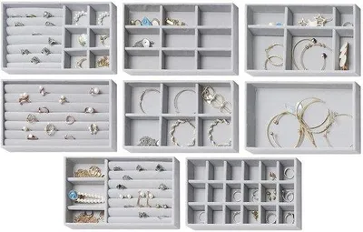 Produktbild von Graue 8-teilige Schmucklade Schmuckorganizer für Ohrringe, Ringe, Armbänder