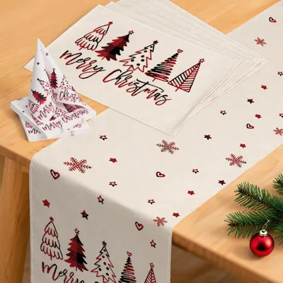 Weihnachtliches Tischdeko-Set: Tischläufer, Platzsets & Servietten, rot