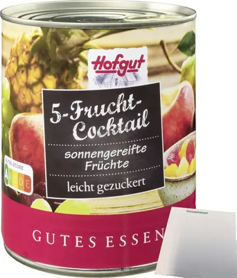 Produktbild von Hofgut 5-Frucht-Cocktail leicht gezuckert (850ml Dose) + usy Block