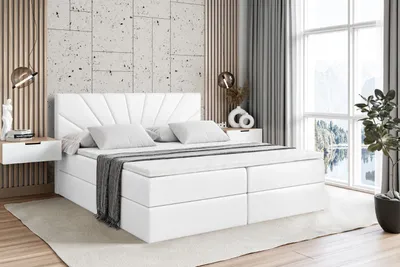 Produktbild von ALTDECOR Boxspringbett mit H4 Matratze und Topper - 120 x 200 cm - MILTIO - Weiß Kunstleder - Polsterbett mit Bettkasten und Lattenrost, Bett mit Stauraum