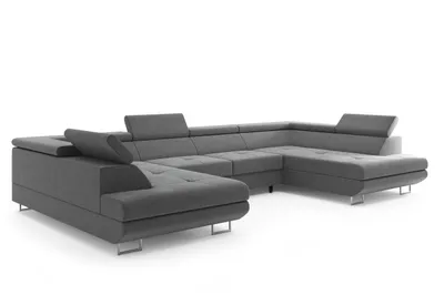 Produktbild von Wohnlandschaft U – Form Ecksofa Miami Webstoff Grau mit Bett Bettkasten Kopfteilverstellung Bett Sofa Schlafsofa Bigsofa