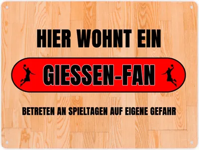 Produktbild von Hier wohnt ein Giessen-Fan Metallschild XXL in 28x38 cm mit Turnhallenboden
