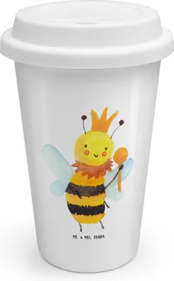 Produktbild von Mr. & Mrs. Panda Thermokaffeebecher Biene König - Weiß - Geschenk, Hummel, Kaffeebecher To Go, Isolierbecher, ToGo, Thermobecher, Coffee Becher