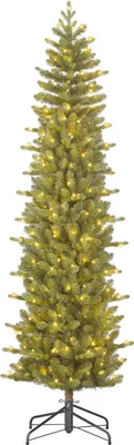 Produktbild von Black Box Trees Harma Schmaler Künstlicher Weihnachtsbaum mit LED-Lichtern - H260 x Ø73 cm - Grün