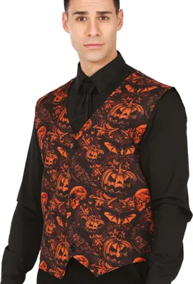 Produktbild von Vampir Halloween Weste Kürbis Muster Grusel Optik Schädel Deko Unheimlich Mystisch Stilvolle Abendmode, Farbe: Schwarz