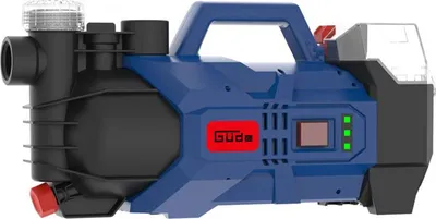 A blue and black water pump with a red logo and green indicator lights.