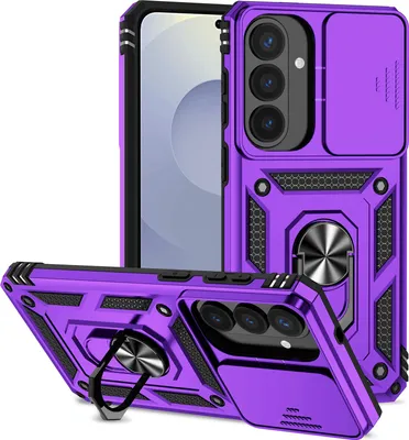 Immagine prodotto di Custodia per Samsung Galaxy S26+ custodia a doppio strato con copertura scorrevole per fotocamera e supporto ad anello Viola