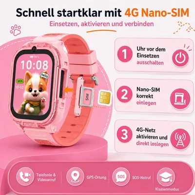 Produktbild von Smartwatch Kinder mit 4G mit GPS, Telefonfunktion für Jungen & Mädchen, SOS, Schrittzähler, Wecker, KI-generiertes Bild