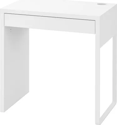 A white IKEA Micke desk is shown against a white background.