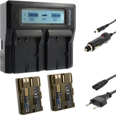 Produktbild von 2x Akku + Lader für Canon BP-511 EOS 50D D60 MV700 750 2040 mAh (7,2V)
