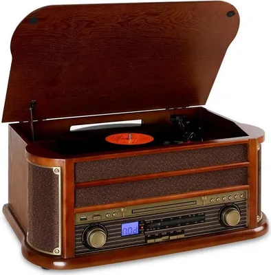 Produktbild von Auna Plattenspieler mit Lautsprecher, Retro Plattenspieler mit Bluetooth und 3 Geschwindigkeiten, Schallplattenspieler im Vintage Design, Vinyl Record Player mit AUX, Plattenspieler für Schallplatten