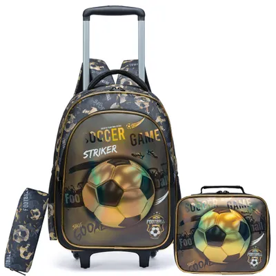 Produktbild von Rucksack Trolley 3 Stücke, 42 x 30 x 20 cm, 2 Räder, schwarz, Fußball Design, für Schule