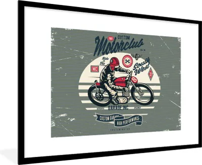 Produktbild von MuchoWow® MuchoWow® Gerahmtes Poster Motorrad - Retro - Zitat 90x60 cm - Poster mit zchwarzem Bilderrahmen - Wanddekoration - Fotos