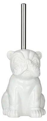 Produktbild von WENKO WC Garnitur Toiletten Bürsten Klo Halter Bulldogge Hunde Weiß Bad Gäste WC