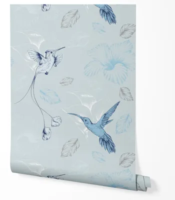 Produktbild von Selbstklebende Tapete Möbelfolie Kolibri Blumen Blau Elegantes Design Wohnzimmer Schlafzimmer Flur Küche Moderne Wanddeko 10m x 0,5m