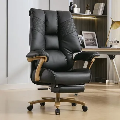 Produktbild von Bürostuhl bis 200kg belastbar, Ergonomischer Chefsessel mit Federkern & Formschaum, Extra breiter Schreibtischstuhl mit Fußstütze, Drehstuhl für langes Sitzen?Schwarz