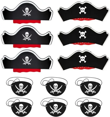 Piratenhut-Set 6 Stuks - Schwarz mit Augenmasken - Für Kinder
