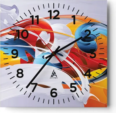 Produktbild von Wanduhr - Quadrat - Glasuhr - Abstraktion modern - 40x40cm - Schleichendes Uhrwerk - Lautlos - zum Aufhängen bereit - Dekoration Modern - Wanddekoration aus Glas - C4AC40x40-3529