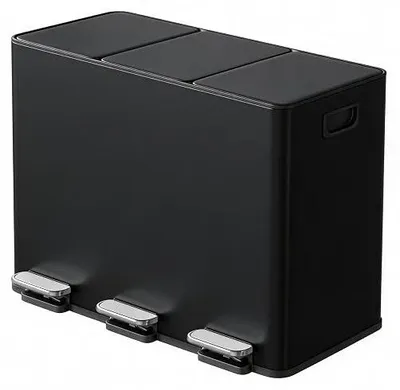 Imagen del producto de Contenedor de basura para la cocina de 45 litros (3 x 15 litros) – Cubo de reciclaje de 3 compartimentos con pedal