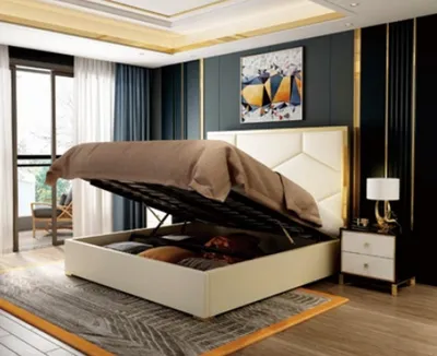 Produktbild von Bett Polster Design Luxus Doppel Hotel Betten Schlaf Zimmer Leder Edelstahl Neu