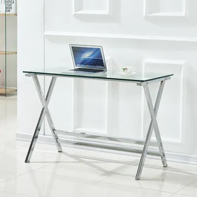 Produktbild von Schreibtisch aus Sicherheitsglas, Computertisch, transparent, abgerundete Kanten, 110 x 55 x 76 cm, Transparent