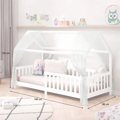 Produktbild von IDIMEX Hausbett NINA, Kinderbett mit Rausfallschutz 90x200, Massivholz Weiß