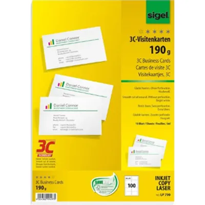 Produktbild von Sigel - Visitenkarte Sigel 85x55mm Blanco 190gr White | Pak ein 10 Blatt | 20 Teile