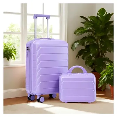 Produktbild von 2-teiliges Kofferset aus ABS, 14" und 19" mit Zahlenschloss und Kosmetiktasche, leichtes Hartschalen-Set für Reisen (Blau und Lila)