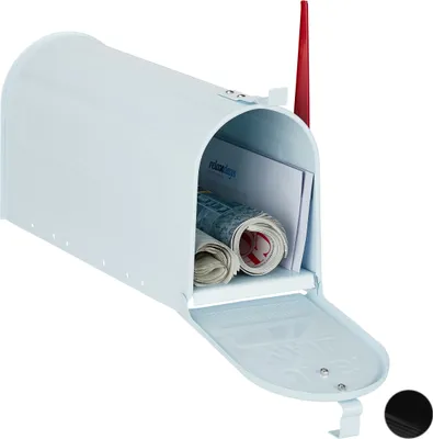 Produktbild von Relaxdays US Mailbox, Vintage, Fahne rot, Nostalgie, Retro-Look, ausgefallener Briefkasten, lustiges Zeitungsfach, weiß