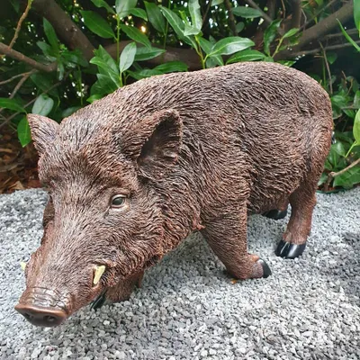 Produktbild von Gartenfigur Wildschwein Figur 58 cm lang Kunstharz – Kopf tief gesenkt