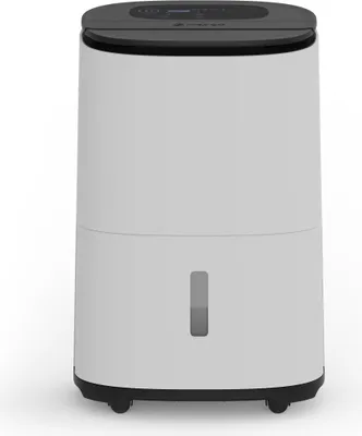 A white and black dehumidifier is shown against a white background.
